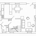 Dieses Haus hat eine Küche, Essbereich, Wohnzimmer und Bad.