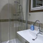 Shower cabin with shower head, sink and mirror