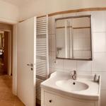 Bathroom with shower, sink, and mirror cabinet