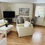 Wohn- und Essbereich mit Sofa, Sessel, Esstisch und TV.