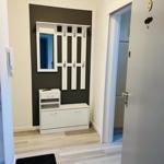 Eingangsbereich mit Schuhschrank, Spiegel und Tür zur Wohnung.