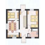 Dieses Apartment hat eine Küche, Wohnzimmer, Bad und zwei Schlafzimmer.