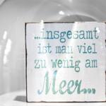 Ein Schild mit Text steht unter einer Glasdom. Text: ...insgesamt ist man viel zu wenig am Meer...