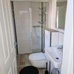 Badezimmer mit Dusche, WC und Waschbecken