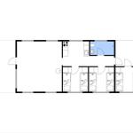 Apartment with kitchen, bathroom, and five bedrooms.