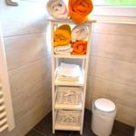 Pro Gast/pro Woche. 
1 Duschtuch
2 Handtücher
1 Gästehandtuch
Falls mehr gewünscht wird - bitte sagen- 
1 Waschlappen