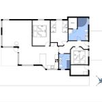 Dieses Haus hat drei Schlafzimmer, eine Sauna und eine Küche.