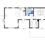 Wohnung mit Küche, Bad, Schlafzimmer und Wohnbereich. Raumbelegung: 2x90, 2x70.