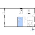 Apartment with kitchen, bathroom, bedroom, and toilet. Hallway with entrance area.