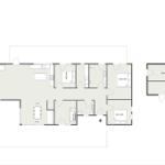Wohnung mit drei Schlafzimmern, Küche, Bad und Sauna.