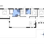 Dieses Grundrissbild zeigt eine Wohnung mit vier Schlafzimmern, zwei Bädern und einer Küche.