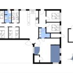 Funktionaler Grundriss mit Schlafzimmern, Küche und Badezimmer.