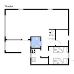 Stueplan zeigt zwei Schlafzimmer, Küche, Bad und Treppe.