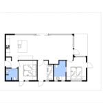 Dieses Apartment hat eine Küche, zwei Schlafzimmer und ein Bad.