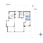 Stueplan zeigt Wohnfläche mit Küche, Schlafzimmer und Bad.