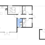 Wohnung mit Küche, Schlafzimmer und Bad. Flur und Terrasse.