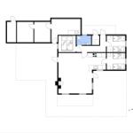 Grundriss einer Wohnung mit Küche, Schlafzimmer und Badezimmer.