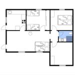 Wohnung mit Küche, drei Schlafzimmern und Bad