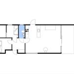 Zwei Schlafzimmer, Küche und Bad in einer Wohnung.