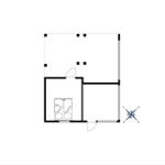 Wohnung mit Schlafzimmer und angrenzendem Raum. Orientierung mit Kompass.