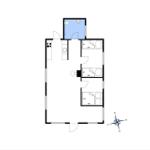 Wohnung mit drei Schlafzimmern, Küche und Bad. Raumangaben in Quadratmetern.