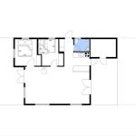 Einfache Wohnung mit Schlafzimmer, Küche und Bad. Raumübersicht mit Maßangaben.