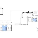 Wohnung mit zwei Schlafzimmern, Küche und Bad. Grundriss mit Orientierung.