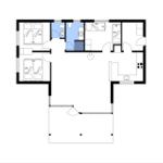 Die Wohnung hat drei Schlafzimmer, eine Küche und ein Bad.