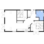 Wohnung mit zwei Schlafzimmern, Küche und Bad. Flur und Wohnbereich.