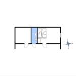 Zimmerplan mit Schlafzimmer und Bad. Richtung nach Norden.
