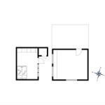 Zwei Räume mit Schlafbereich und Orientierungskompass.