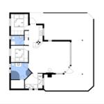 Dieses Haus hat zwei Schlafzimmer, eine Küche und zwei Badezimmer.