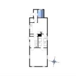 Zwei Schlafzimmer, Küche, Bad und Aufgang sind eingezeichnet.