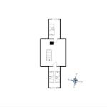 Wohnung mit drei Schlafzimmern und einem Flur. Mit Kompass für Orientierung.