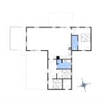 Geschossplan zeigt Wohn- und Schlafzimmer mit Küche und Bad.