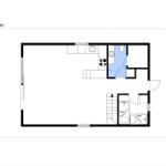 Stueplan zeigt Wohnfläche mit Küche, Bad und Schlafzimmer