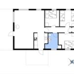 Wohnung mit Küche, Bad und drei Schlafzimmern.