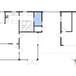 Wohnung mit Küche, Bad, Schlafzimmer und Wohnbereich. Raumgrößen angegeben.