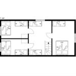 Erster Stock mit Schlafzimmern und Treppe zur zweiten Etage.