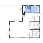 Wohnung mit Küche, Bad und zwei Schlafzimmern mit Betten.