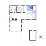 Wohnung mit drei Schlafzimmern, Küche und Bad. Raumübersicht mit Maßen.