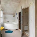 Bad mit Whirlpool, Dusche und Fenster mit Blick.