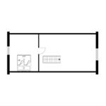 Wohnung mit Schlafzimmer und Bad, Flur mit Treppe.