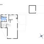 Stueplan zeigt Wohnbereich, Küche, Bad und Schlafzimmer mit Stiegenhaus.