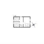 Erdgeschossplan mit drei Schlafzimmern und Treppe zur nächsten Etage.