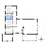 Wohnung mit drei Schlafzimmern, Küche und Bad. Raumübersicht mit Orientierung.