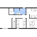 Wohnung mit Sauna, Bad und mehreren Schlafzimmern mit Betten.