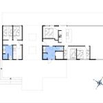 Flächenplan zeigt Wohn- und Schlafzimmer, Küche und Badezimmer.