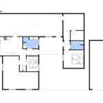 Stueplan zeigt Wohnraum, Küche, zwei Schlafzimmer und zwei Bäder.