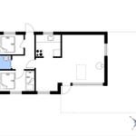 Zwei Schlafzimmer, Küche, Bad und Wohnbereich mit Fenster.